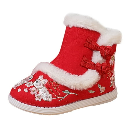 

TAIAOJING Girl s Platform Chunky Heel Ankle Boots Short Boots For Toddler Gilrs Cloth Shoes Rubber Sole Warm Winter Snow Boots Embroidery Print Cotton Boots