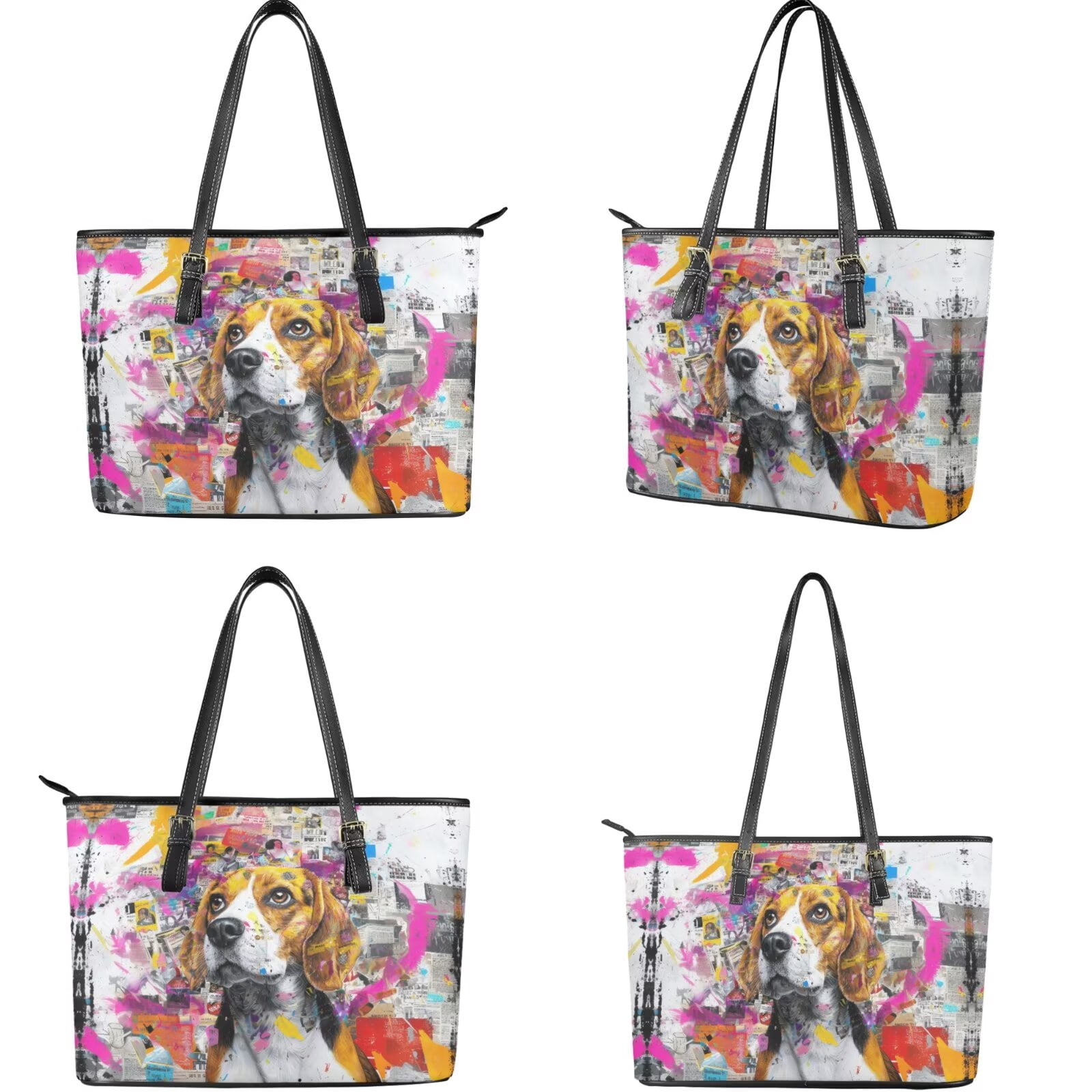 TSOVTHRID Handbag and Wallet Set Beagle Dog Paint Splatter Print Large Shoulder Tote Bag Top Handle Purse with Matching Wallet PU Leather Clutch Purse Satchel Handbag for Women