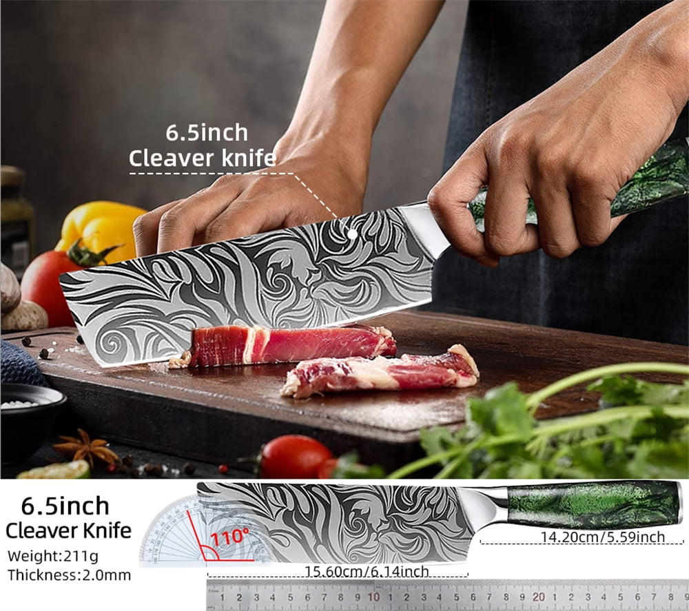 Myvit Damascus Steel Kitchen Knife 3-7Piece Set Japanese Santoku Knife Professional Chef Knife with Easy-Grip Resin Handle