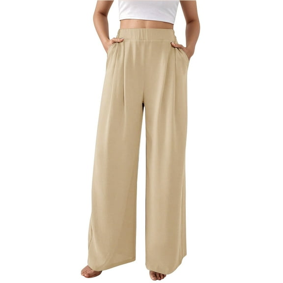 KALE Wide Leg Pants Woman Baggy Women Summer Casual Trousers High Waist Plain Palazzo Straight Cut Women's Pants Beige