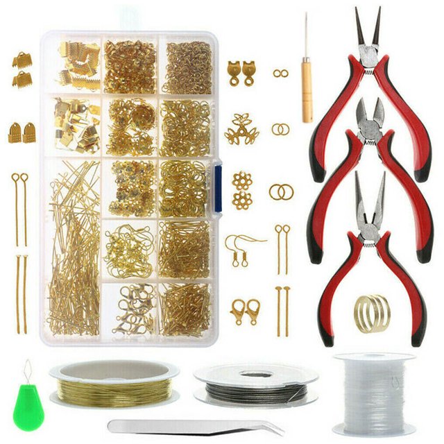 Minnieouse 1010 unids/set, accesorios de joyería, alicates, pinzas, alambre para abalorios, pulsera, collar, pendiente, Kit surtido DIY, reparación de Ropa, zapatos y accesorios Miscelánea Oro Minnieouse AP012663-01