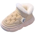 thumbnail image 3 of Kids Snow Boots Cute Bow Slip on Plush Lined Winter Ankle Booties Comfy Chunky Soft Sole Outdoor Warm Walking Shoes Khaki 1 Big Kid, 3 of 4