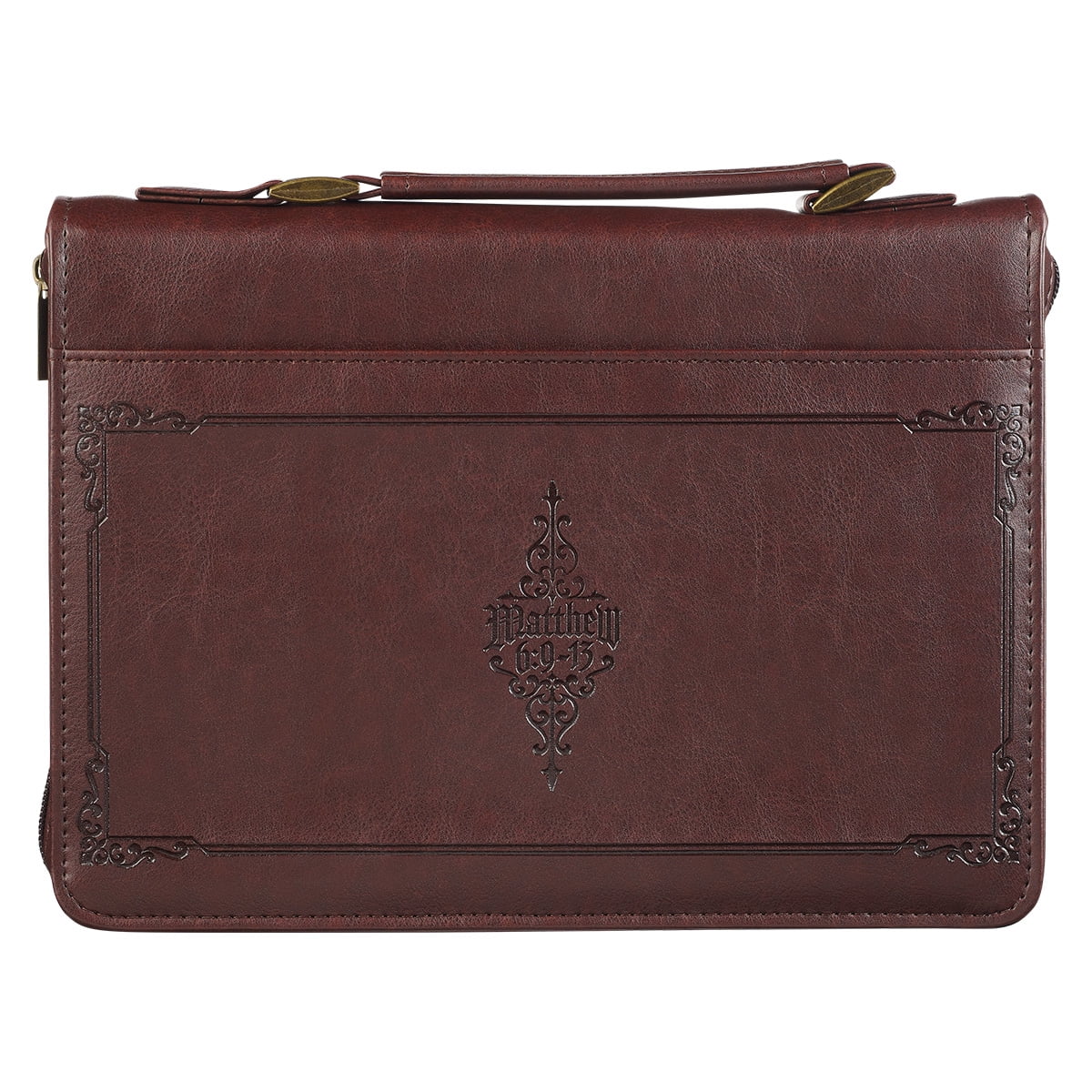 Christian Art Gifts Classic Bible & Book Cover for Men & Women: The Lord's Prayer - Matthew 6:9-13 Inspirational Scripture Carry Case Accessory with Pockets, Walnut Brown & Burgundy with Gold, Medium