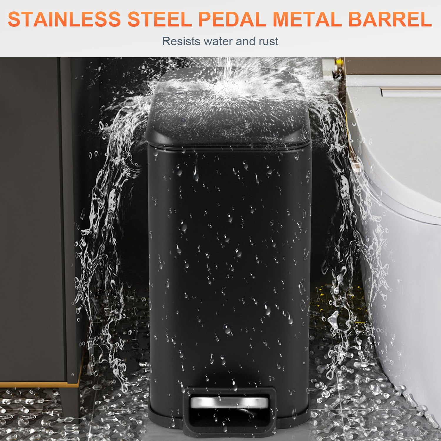 YRLLENSDAN Small Bathroom Trash Can with Lid, Step Trash Can with Foot Pedal, Stainless Steel Small Garbage Can for Bedroom Kitchen Office Dorm, Black 2 Pack