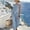 #0167-Blue, variant on Women's Summer Cotton Linen 2 Piece Outfits Set Round neck Sleeveless Top and Wide Leg pants Set Pockets Daily