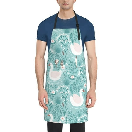 

Rateoe Swan And Flowers4 Aprons with Pocket Men Womens Aprons Waterproof Adjustable Cooking Aprons for Kitchen Gardening and Salon