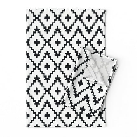 

Printed Tea Towel Linen Cotton Canvas - Southwestern Diamond Chevron Black White Stripe American Cross Boho Swiss Geometric Modern Print Decorative Kitchen Towel by Spoonflower