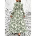 thumbnail image 4 of Women's Floral Printed V Neck Long Sleeve Smocked Waist Maxi Dress for Autumn Winter, 4 of 11