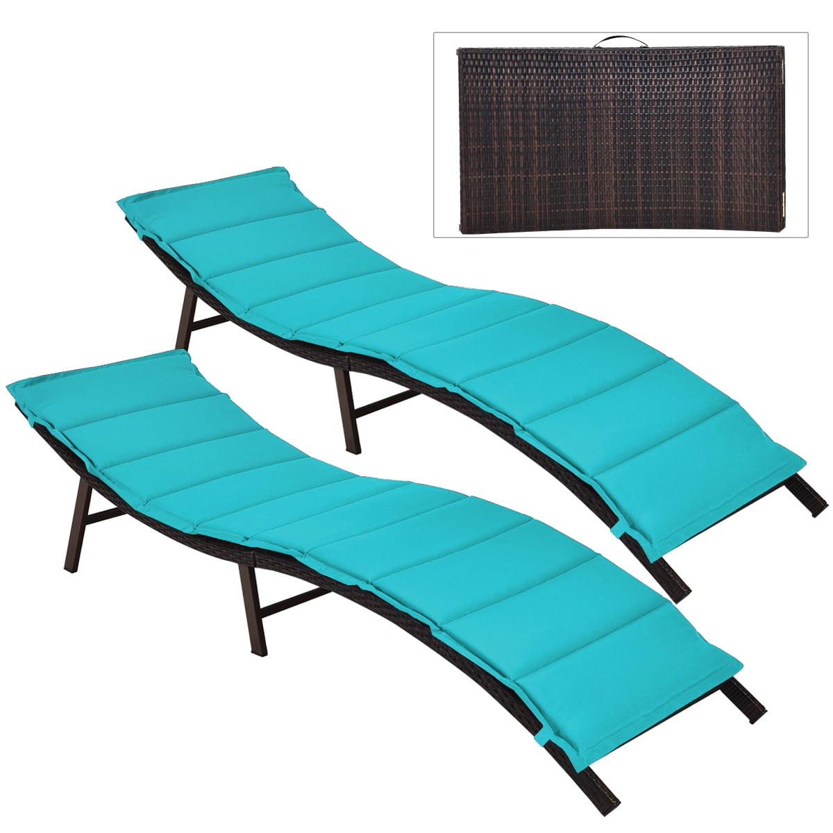 Patiojoy 2PCS Outdoor Patio Rattan Wicker Lounge Chair Chaise Folding W