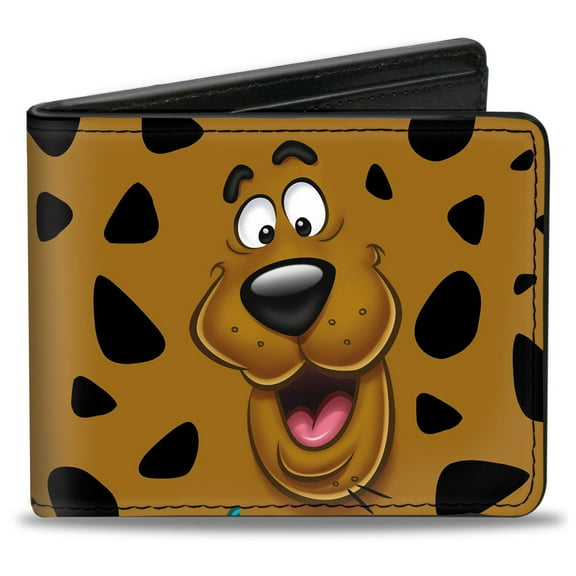 Scooby Doo Wallet, Bifold, Scooby Doo Close Up Expression Spots Brown Black White, Vegan Leather