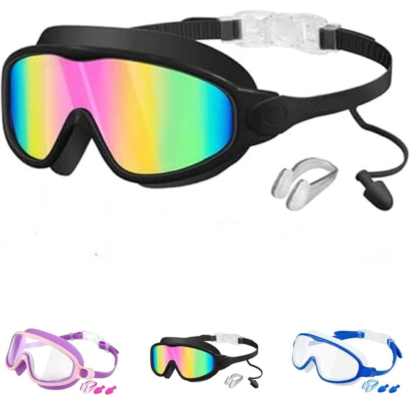 Goggles, HD Anti-Fog UV Protection Leak-Proof, Easy Snap-On   No Hair Pulling   Nose Clip & Ear Plugs