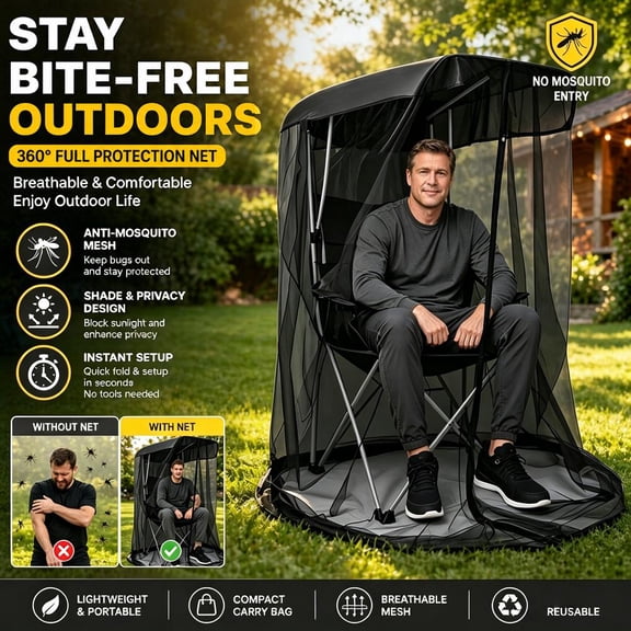 Outdoor Chair Mosquito Net Full Enclosure Mesh Bug Net for Patio Swing Camping Fishing Garden Chairs Cover Portable Sun Shade Nets with Carry Bag, Chair and Bracket Not Included