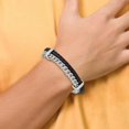thumbnail image 3 of Chisel Stainless Steel Brushed Chian and Black Braided Leather Bracelet with .5 inch Extension - 8", 3 of 6