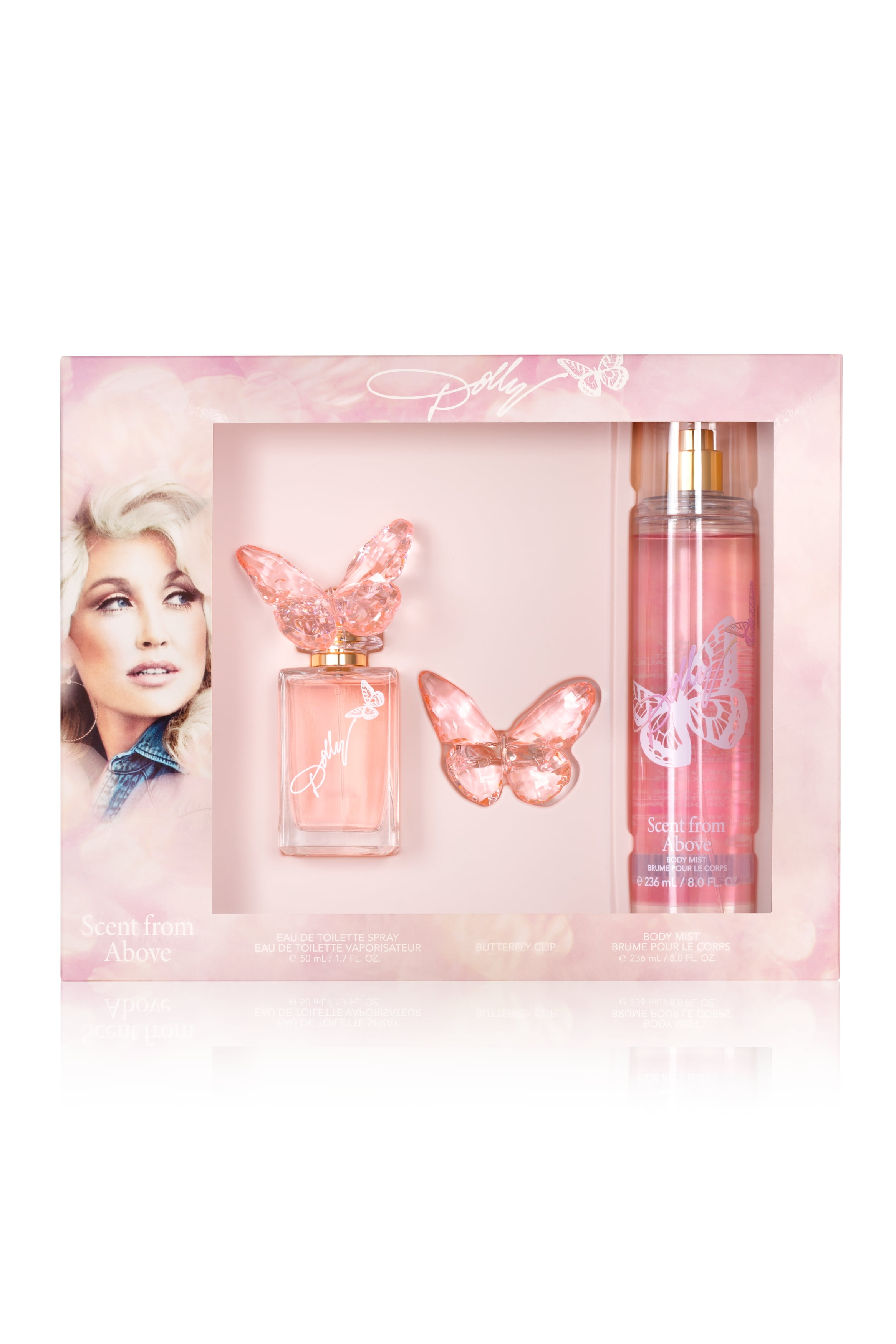 Dolly Parton Scent From Above 50ml Eau De Toilette Perfume, 8oz Body Mist & Butterfly Ornament Gift Set