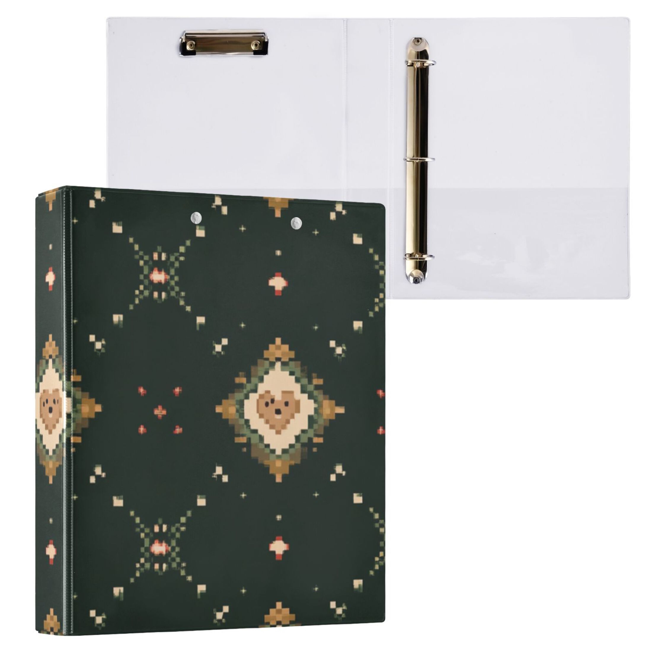 Lattice Hearts 3 Ring Binders 1.5 inch Hardcover File Folders with Interior Pockets A4 Size Organizer for School Office Hospital