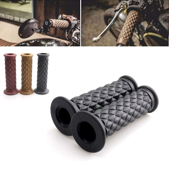Motorcycle Vintage Non Slip Handlebar Grips 7/8"" 22Mm 1"" 24Mm Rubber Handle Grips, Open End (Black)