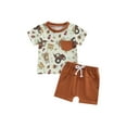 thumbnail image 1 of FOCUSNORM Bébé Garçon 2 Pièces Tenue d'Été Imprimé Animal Col Rond Manches Courtes Tops Taille Élastique Shorts Bambin Ensemble, 1 of 9