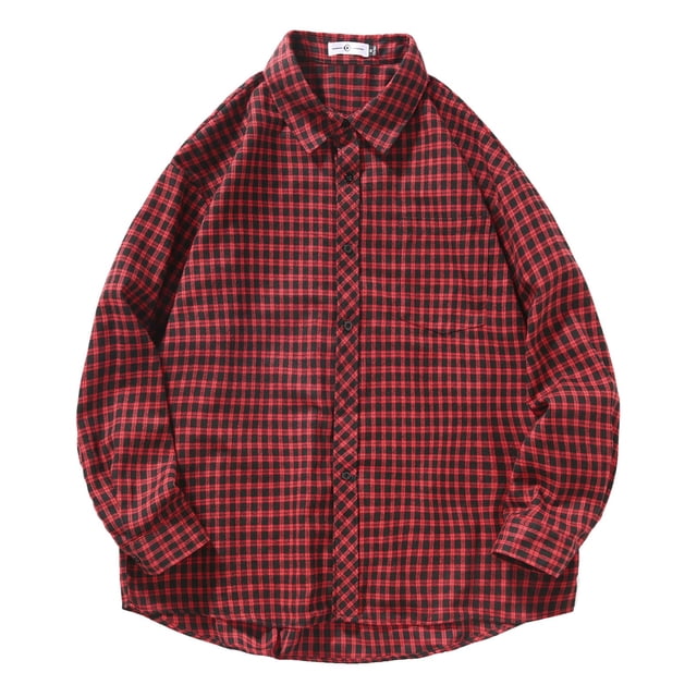 Camisas Negras Para Hombre Camisa de manga larga holgada informal Vintage para hombre, camisa a cuadros con cuello puntiagudo, primavera y otoño (Red, XXL)