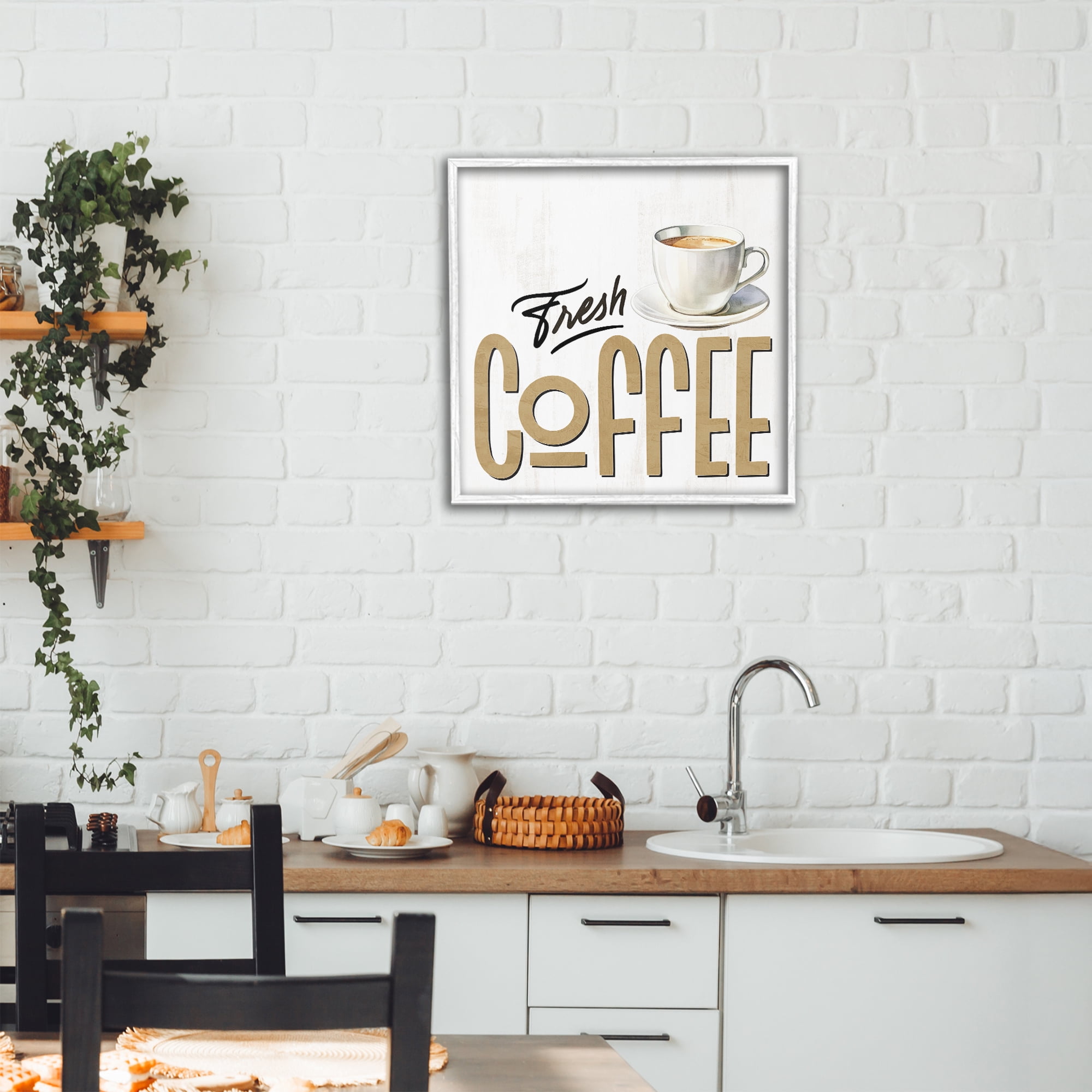 Stupell Industries Fresh Hot Coffee White Framed Giclee Art, design by Kim Allen