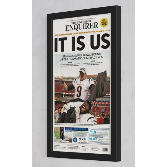 11x21 Newspaper Frame Solid Wood - Matte Black Frame - Matches Any Decor - Size 11 x 21 Picture