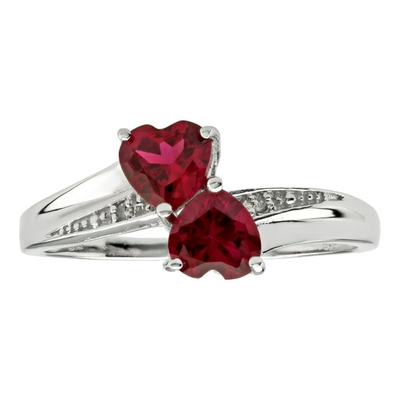 1.10 Ct Heart Red Ruby and Diamond Accent 925 Sterling Silver Ring Size 8