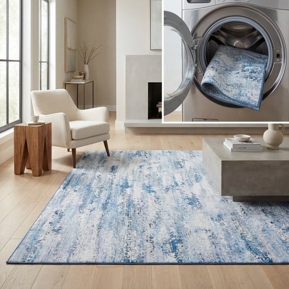 SAFAVIEH Tacoma Hailey Abstract Machine Washable Area Rug, Grey/Blue, 8' x 10'