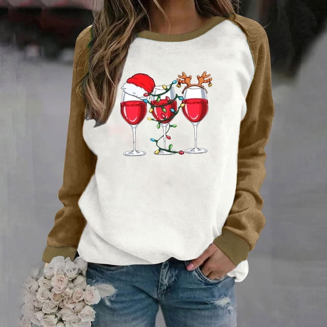 EGNMCR Chandails en Molleton à Capuche pour Femmes, Chandails en Molleton pour Femmes, Chandail à Capuchon Décontracté à Manches Longues pour Femmes, Hauts à Manches Longues Décontractés pour Femmes, Chemises Amples à Col Rond, Blouse Imprimée Graphique Women Blouse