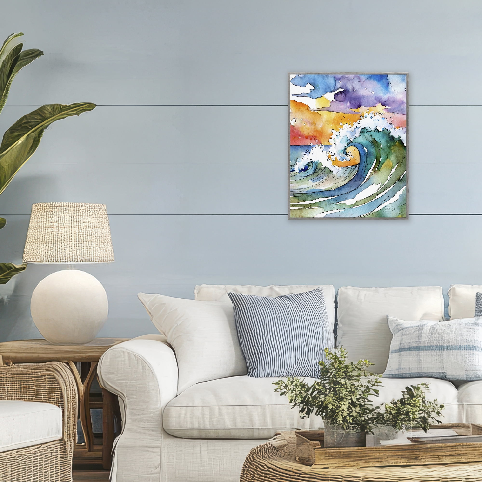 Stupell Industries Vibrant Sunrise Surf Gray Framed Giclee Art, design by Shelly Craig