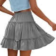 thumbnail image 2 of OGLCCG Women's Mini Skirts Cotton Linen High Waist Flared Ruffle A-Line Casual Swing Tiered Skirt Summer Flowy Boho Skorts for Women,L, 2 of 4