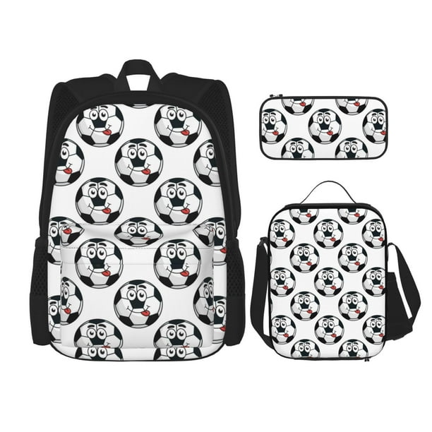 Disketp Happy Football Mochila Estampada de Gran Capacidad con Lonchera y Estuche, Set de 3 Piezas para Estudiantes