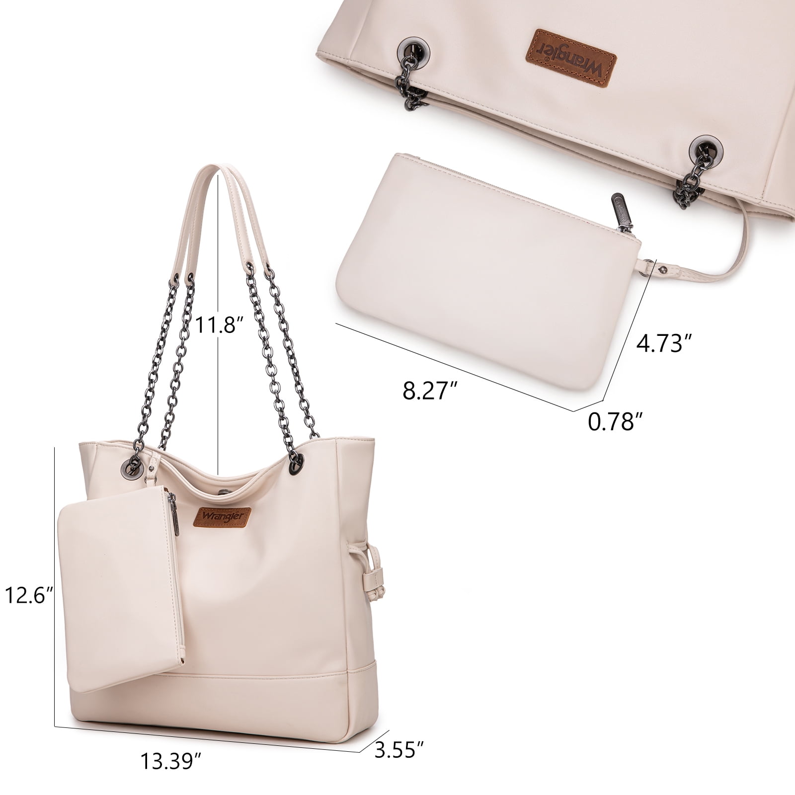 Wrangler Tote Bag for Women 2PCS Purses and Handbags Drawstring Shoulder Bag with Chain Straps, Beige
