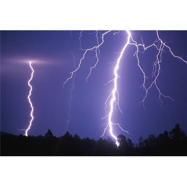 Lightning Bolts In Night Sky Poster Print, 38 x 24