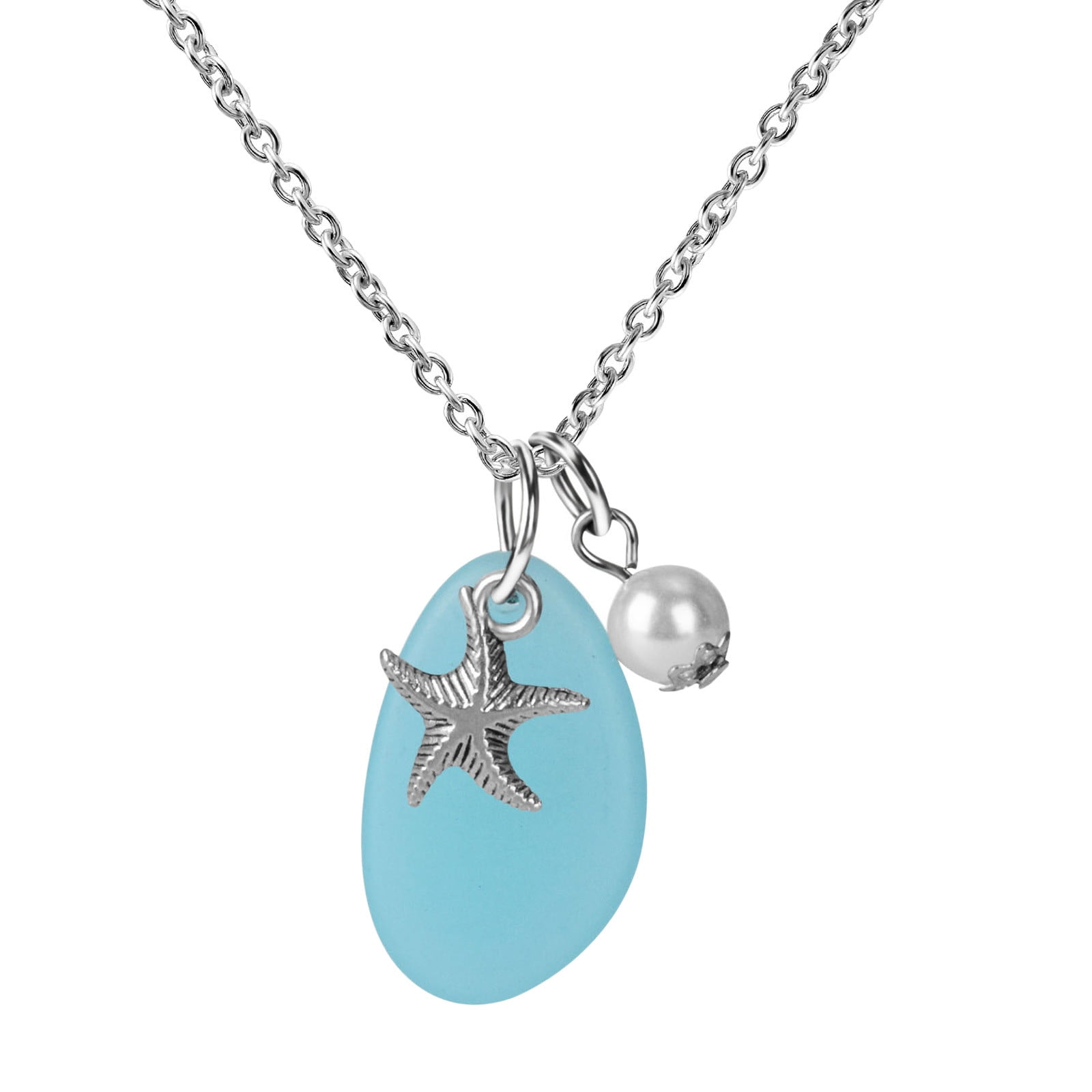 yinguo blue wind sea glass necklace wire beach necklace pearl jewelry