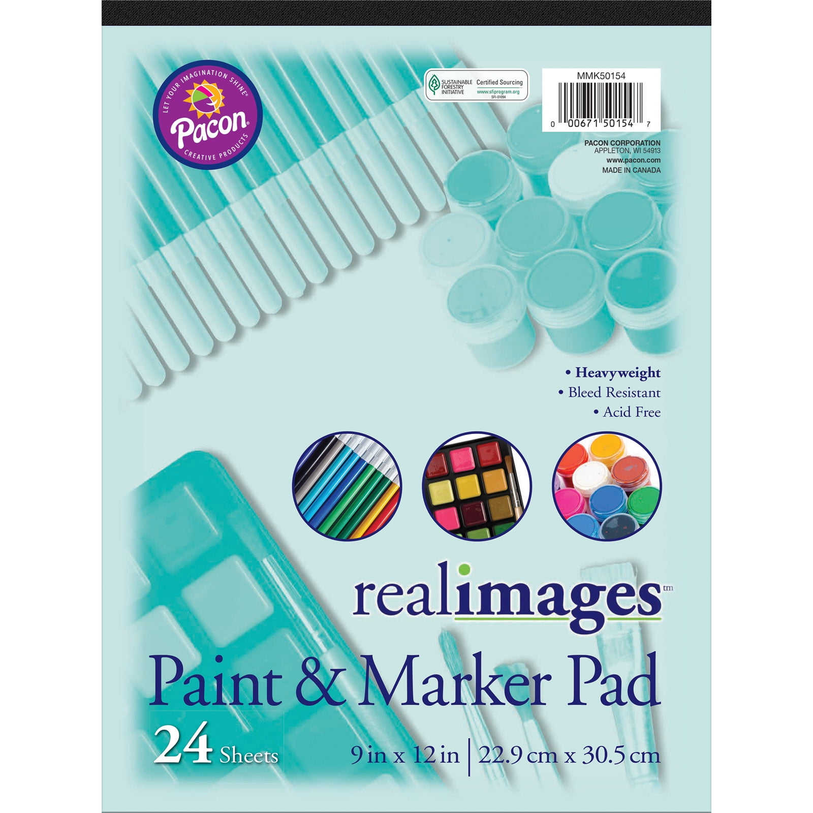 Real Images Paint & Marker Pad, Heavyweight, 9" x 12", 24 Sheets, Pack of 12