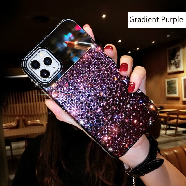 Funda de teléfono de diamante brillante con joyas de cambio Gradual de espejo de lujo para iPhone 14, 13, 12, 11 Pro, X, Xr, Xs Max, 7, 8 Plus, SE2020 Fivean unisex