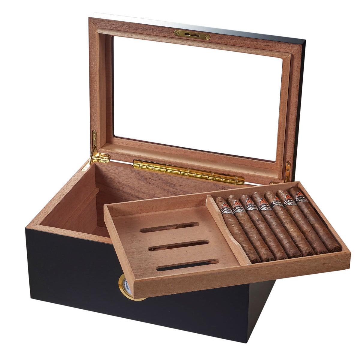 Visol VHUD302 Rainier Glass Top with Black Matte Cigar Humidor