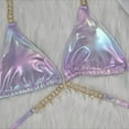 thumbnail image 4 of Efsteb Women's Trendy 2 Piece Triangle Bikini Set Halter Rhinestone Bathing Suit Swimsuit Split Swimsuit (Purple,L), 4 of 6