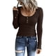 thumbnail image 3 of Prolriy - Camisetas de verano para mujer 2024, camisetas Henley de manga larga, camisetas ajustadas con botones y cuello redondo, camisetas de punto acanalado, camisetas para mujer, café XXL, 3 of 7