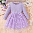 thumbnail image 2 of CUZIBR Girls Long Sleeve Dresses Knitted Patchwork Long Sleeves Full Butterflies Pattern Tutu Dress Gown Formal Attire Clothes,Purple,5-6 Years, 2 of 9