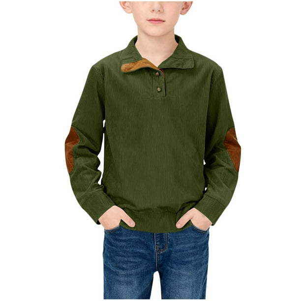 Camisa de manga larga con bloques de color para niños, talla mediana, informal y cómoda, blusa de poliéster para niños