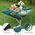 thumbnail image 4 of Teal Marble Gold Wave Pattern Square Fitted Tablecloth with Elastic Edge,Square Table Cover,Washable Elastic Table Cover for Home Kitchen Party Decor 34"x34", 4 of 6