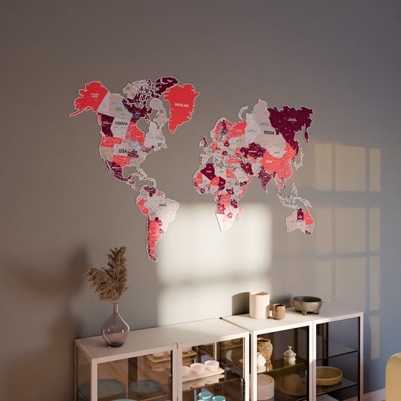 Colorfull Worlds 3D Metal World Map Wall Decor for Travelers Wall Decor For New House, Gift For Travelers, Office Decor, Birthday Present,Living Room Decoration, Crimson S