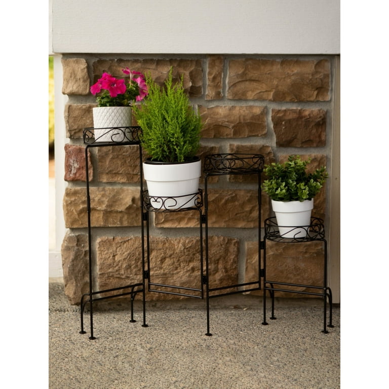 Four-Tier Plant Stand Screen, Black Finish Metal Four-Tier Plant Stand Screen, Black Finish Metal