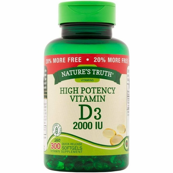Nature's Truth High Potency Vitamin D3 2000 IU Quick Release Softgels - 300 ct, Pack of 2