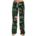thumbnail image 2 of Ladies' Loose Casual Christmas Print Wide-Leg Pants with Elastic Waist, Drawstring & Pockets, Dark Green, Size XXXL, 2 of 5