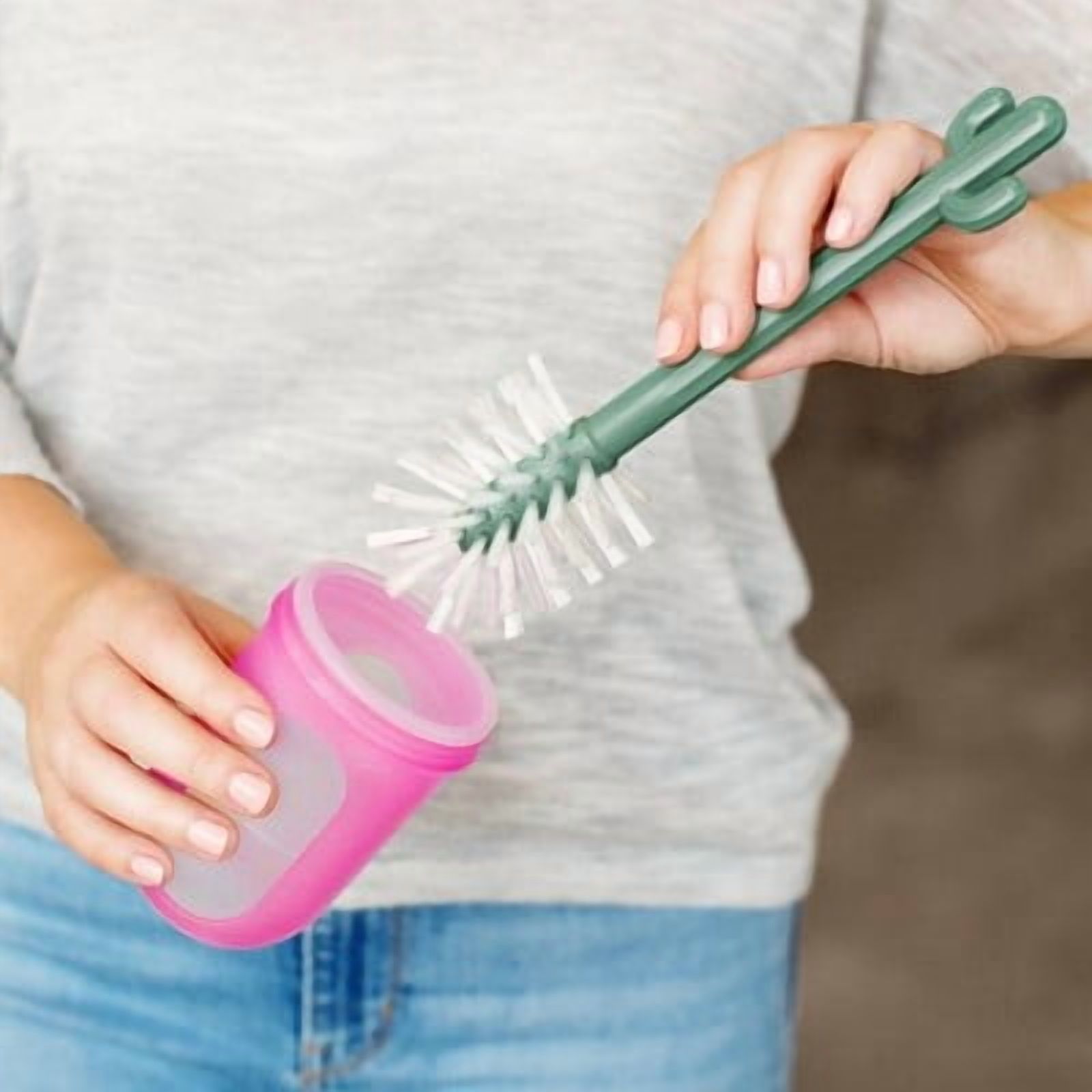 Cacti Bottle Cleaning Brush Set - Brown & Green