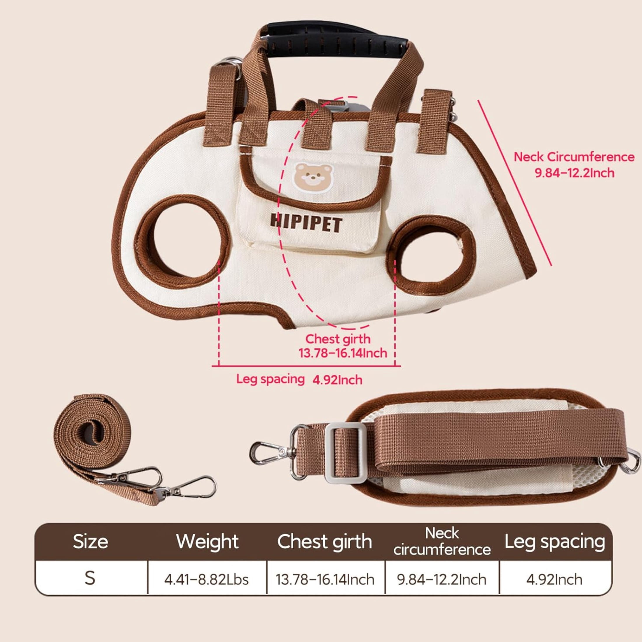 Portable Breathable Pet Carrier Sling & Backpack for Dogs & Cats, Adjustable Full-Body Harness with Traction Leash, Crossbody & Car-Friendly