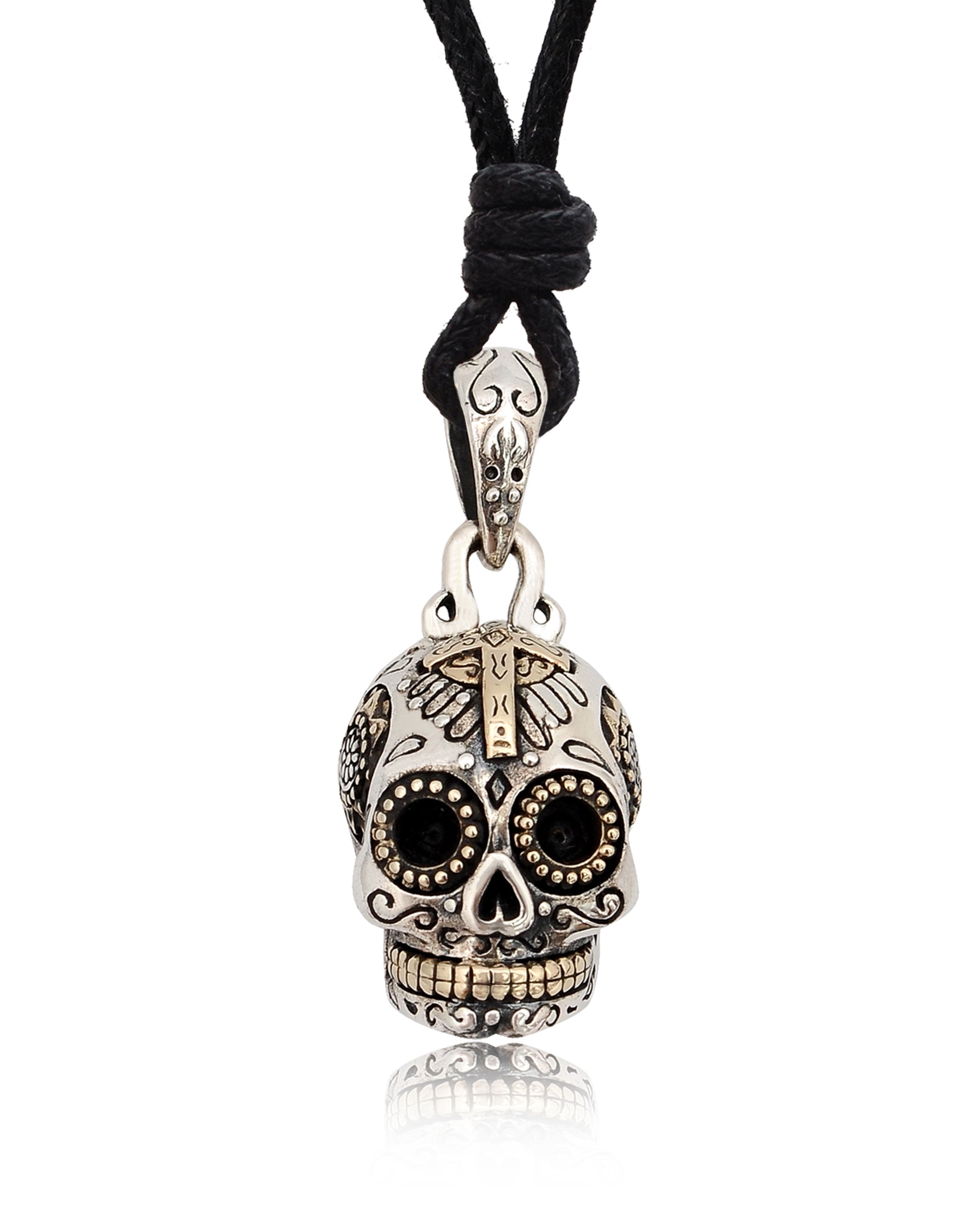 92.5 Sterling Silver Voodoo Skull Mardi Gras Pendant Charm