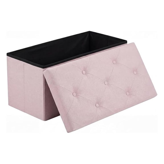 SONGMY Foldable Storage Ottoman Bench, 30in Storage Bench Foot Rest Stool with Padded Seat, Bedroom Bench with for Living Room, Support 660lbs, Pink