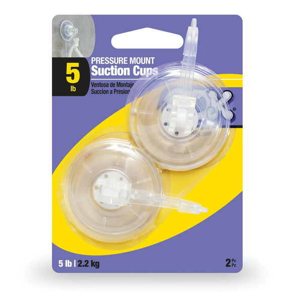 OOK Pressure Mount Suction Cups, Clear, 5lbs, Pack of 2